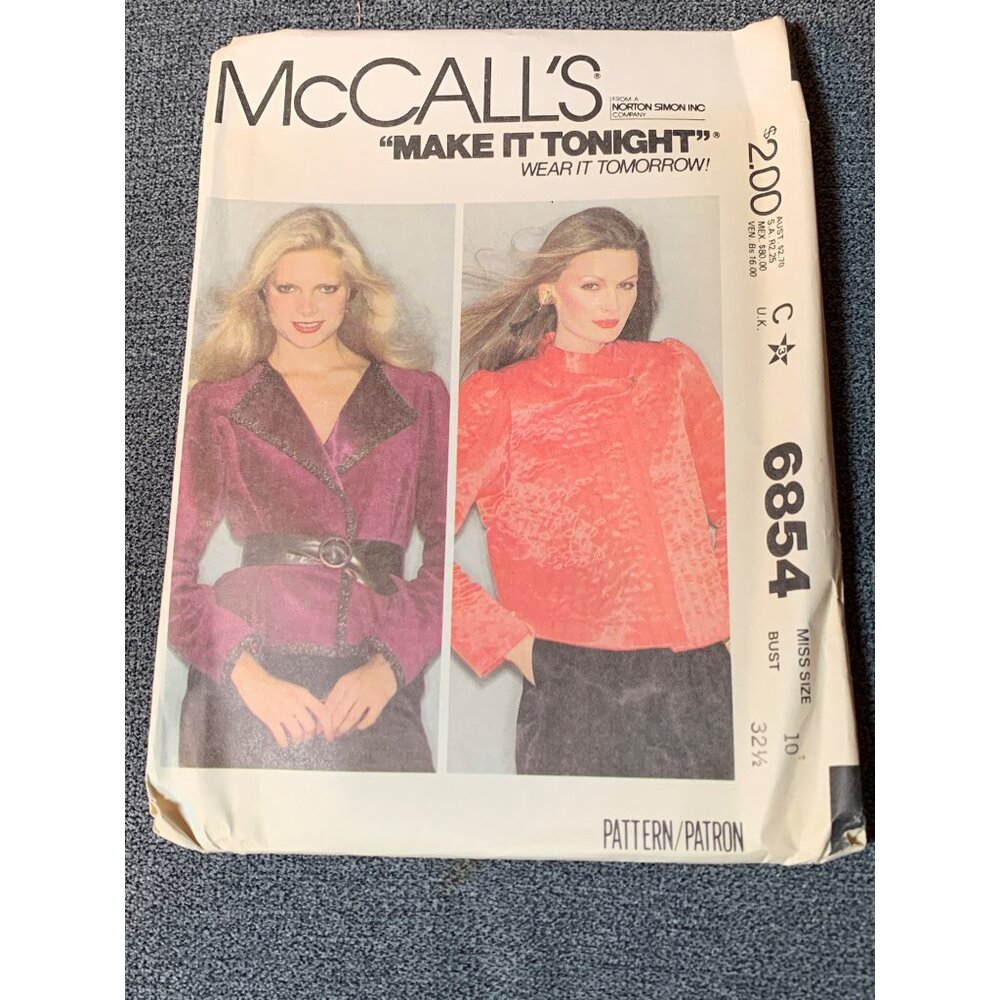 Vintage 1979 McCalls Sewing Pattern 6854 Size 10 Misses Jacket uncut